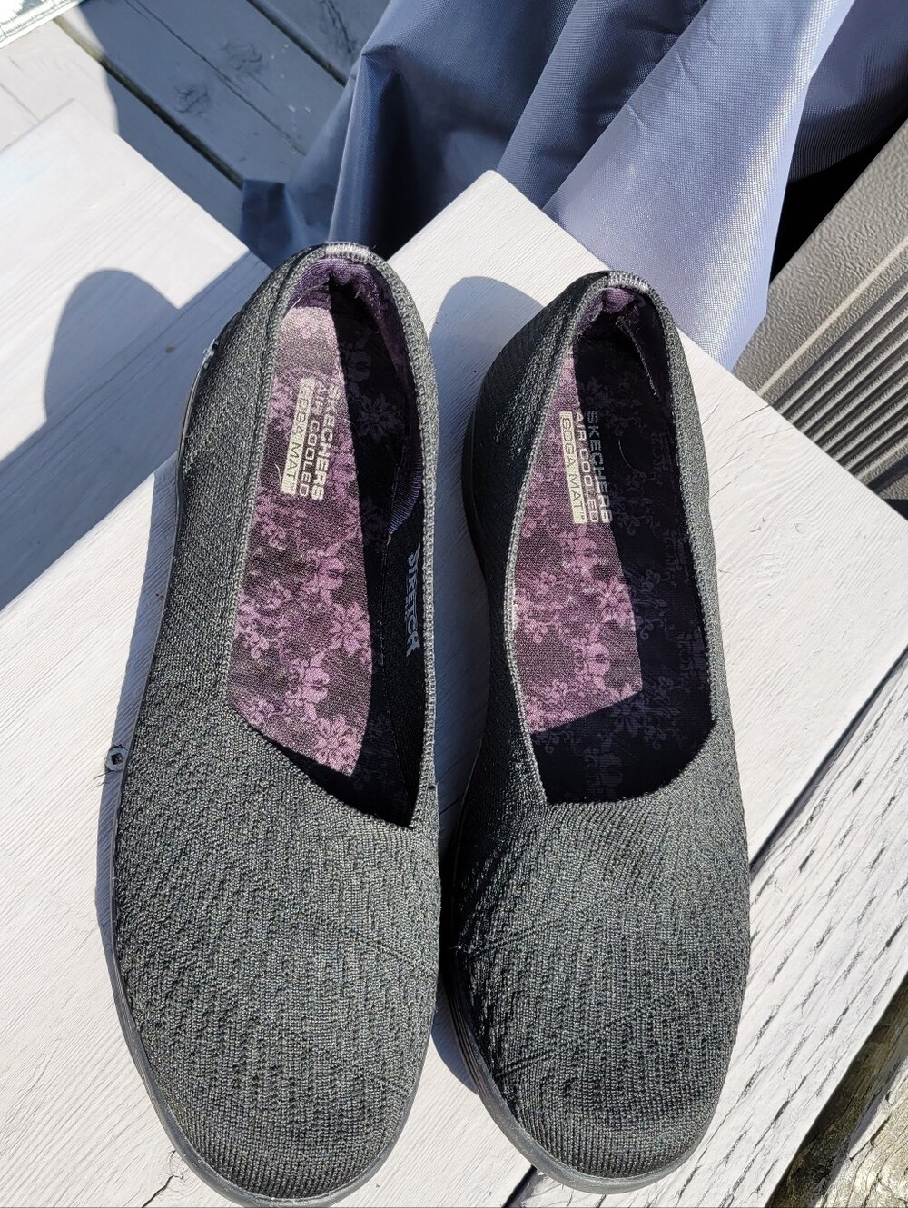 Skechers Black Knit Slip-On Flats with Purple Lining